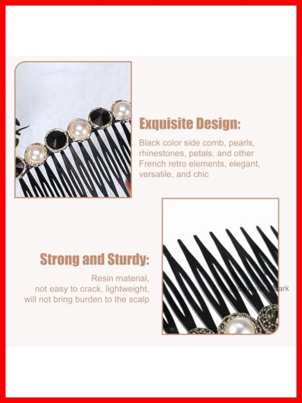 5 Rhinestone Pearl Hair Side Comb Set, Lightweight Resin Combs for Updos and